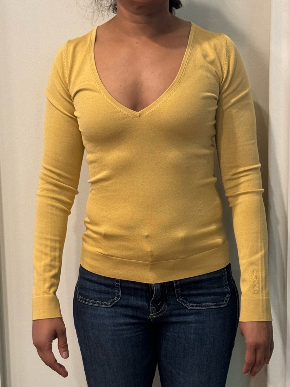 Silk blend  V-Neck Sweater in Soft Yellow by HUGO